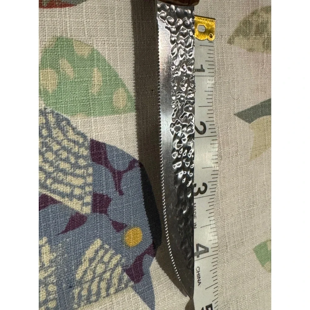 Hammered Stainless Steel Steak Knife Serrated Blade Wood Handle Full Tang 8.75in